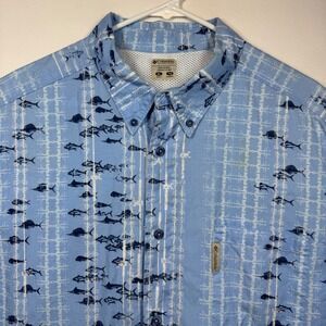 Columbia‎ PFG Fishing Shirt XL Blue Fish Print Button Up Short Sleeve
